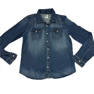 H&M Denim Shirt Kids Boys 11/12YBlue Button Up Long Sleeve 100 %Cotton Jeans
